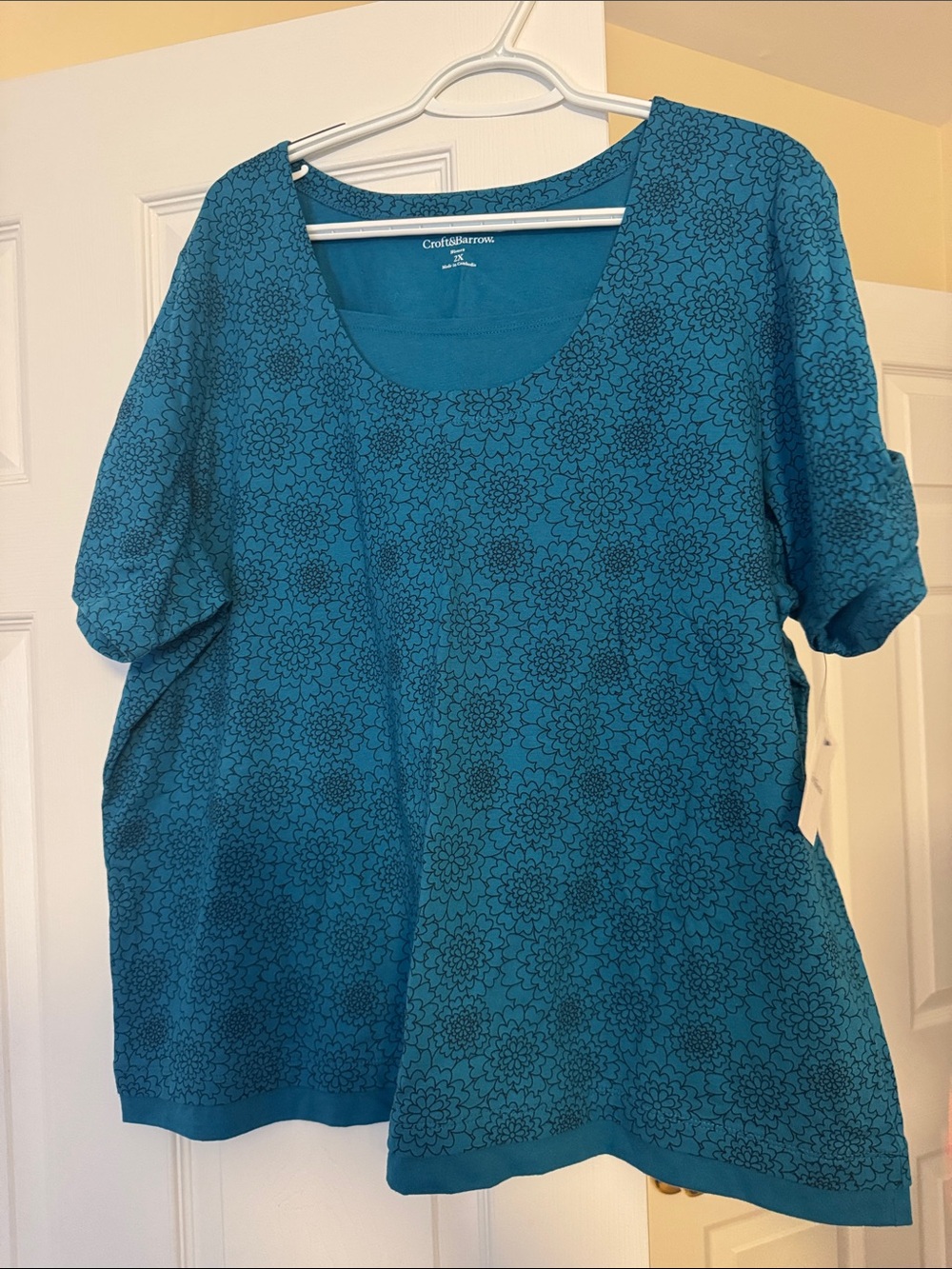 croft & barrow Teal Short-Sleeve Floral Scoop Neck Top